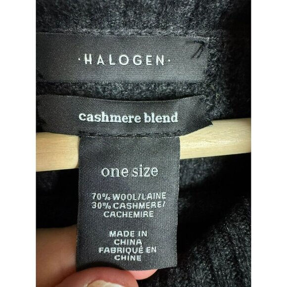 Halogen Women's Poncho Cashmere Wool One Size Gray Turtleneck Old Money - Picture 9 of 9